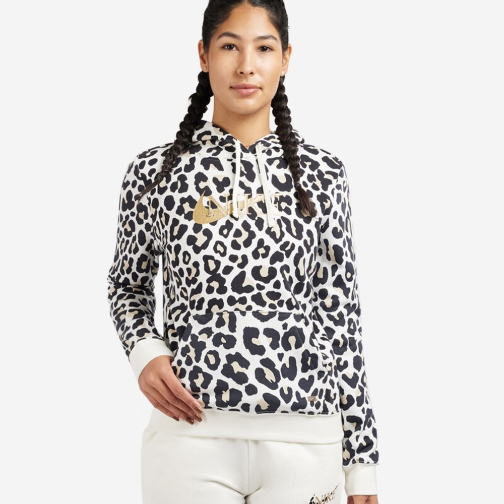 Nike Women's Leopard Print Hoodie - Black and White